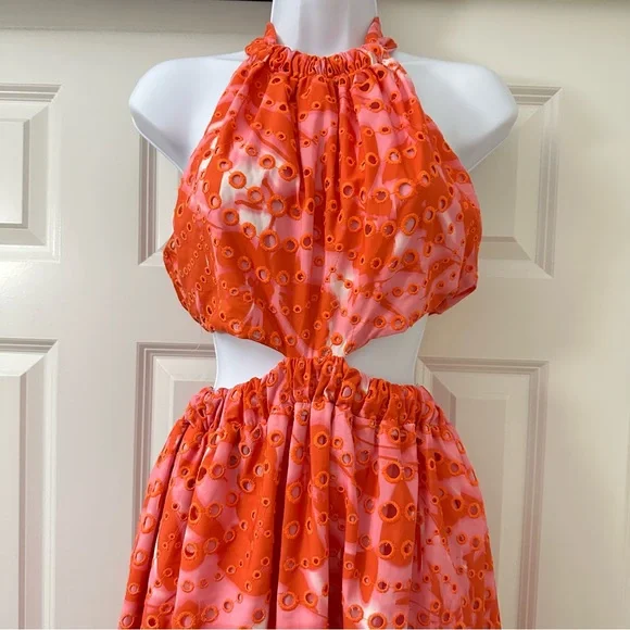 Anthropologie x Monique Lhuiller Cut-Out Eyelet Lace Halter Gown Size 0 - Picture 8 of 11